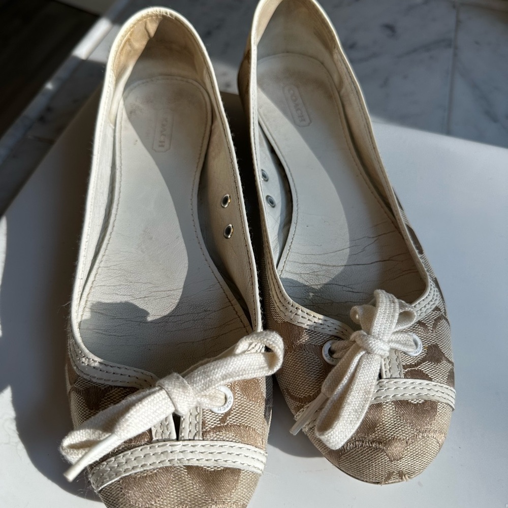 Coach Beige Canvas Women's Flats